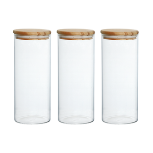 Kit de 3 Potes de Vidro Hermético com Tampa de Bambu 1,2l