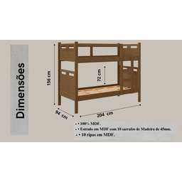 Beliche Cama Solteiro para Meninos Confortável Cor:legno - 2