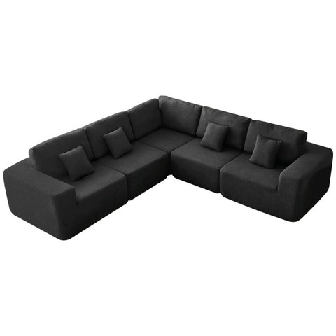 Kit Sofá Modular 5 Lugares Moderno Curvo Orgânico Adapt Bouclé - Doce Sonho Móveis
