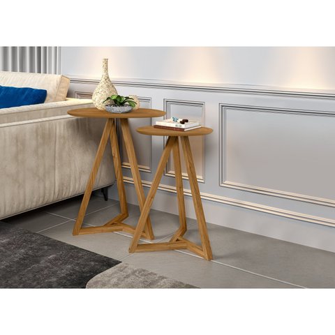 Kit 2 Mesas Laterais Base em Madeira Maciça Classic