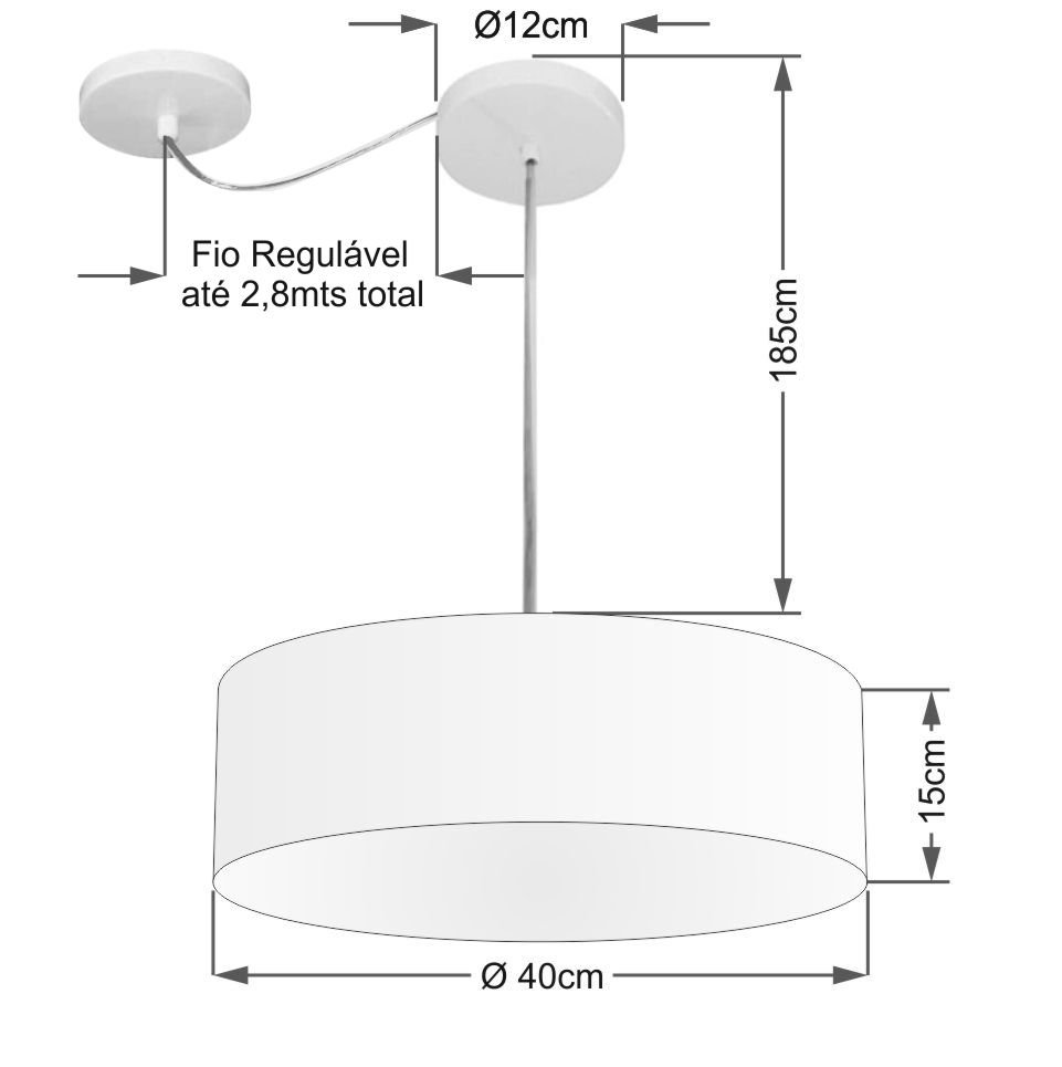 Lustre Pendente Cilíndrico Com Desvio de Centro Vivare Md-4255 Cúpula em Tecido 40x15cm - Bivolt - B - 2