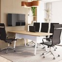 Ver imagem 2 de Mesa de Reunião 200cm para 8 Pessoas com Tampo Chanfrado Industrial Executive Branco/Macadâmia