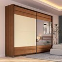 Ver imagem 1 de Guarda Roupa Casal 2,6m 2 Portas Espelho e Gavetas 100% Mdf Cor:itaúba Âmbar com Off White Gloss