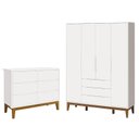 Ver imagem 1 de Cômoda Infantil 6 Gavetas com Guarda Roupa Classic Elfe Branco Acetinado com Pés Madeira - Reller