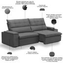 Ver imagem 4 de Sofá Retrátil Reclinável para Sala 4 Lugares 270cm Niels F04 Veludo Cinza Escuro - Lyam Decor