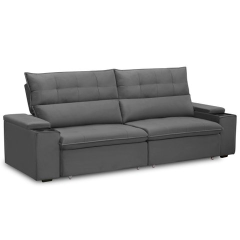 Sofá Retrátil Reclinável para Sala 4 Lugares 270cm Niels F04 Veludo Cinza Escuro - Lyam Decor