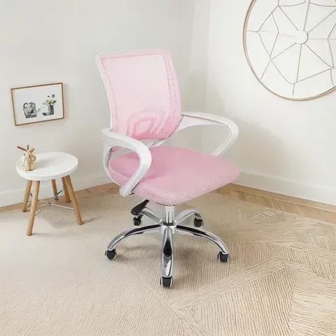 Cadeira Escritório Giratória Office Arco Estofado Mesh Rosa