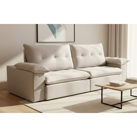 Sofá Luxo Dubai Retrátil e Reclinável Pillow 18cm Molas Ensacadas e Braços Almofadados 2,10m