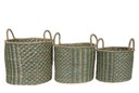 Ver imagem 1 de Trio de Cesto Decorativo Seagrass Kit C/3 Azul e Natural
