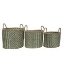 Ver imagem 1 de Trio de Cesto Decorativo Seagrass Kit C/3 Azul e Natural