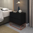 Ver imagem 2 de Mesa Cabeceira Eros 45cm para Quarto 2 Gavetas Preto com Cobre Luxo
