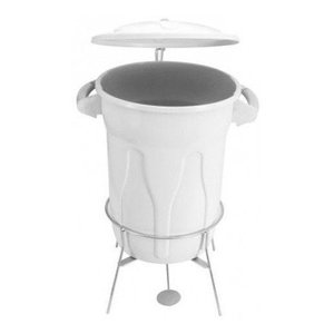 Cesto De Lixo Plastico Com Pedal Aço Galvanizado 40 Litros:Branco