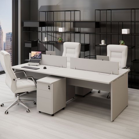 Plataforma C/ 2 Gav. e Divisória P/ 4 Pessoas 2,40m Cinza F5 Cor:cinza