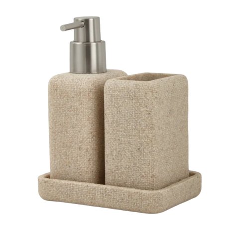 Kit para Banheiros Lavabos em Poliresina Bege Pedras 3 Peças - Bege
