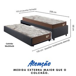 Bicama Box Solteirão 103x208 Linho Cinza com 2 Colchões Relax Adorabile Molas Ensacadas Ecoflex - 2