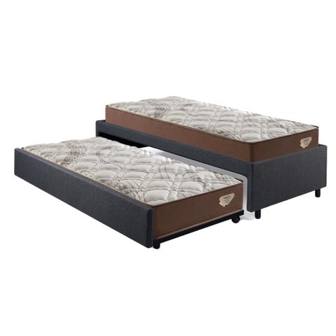 Bicama Box Solteirão 103x208 Linho Cinza com 2 Colchões Relax Adorabile Molas Ensacadas Ecoflex