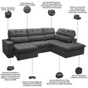Ver imagem 4 de Sofá 4 Lugares Retrátil Reclinável Chaise Direito 288cm Solin F04 Veludo Grafite - Lyam Decor