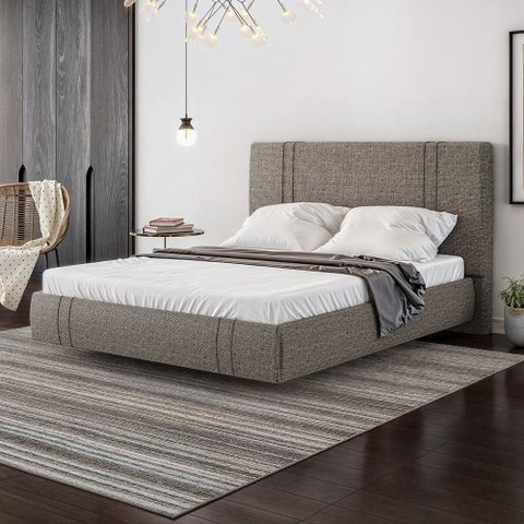 Cama King Flutuante 193cm com Cabeceira Romana Linho