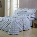 Ver imagem 5 de Kit Cobre Leito Colcha Super King 100% Algodão 400 Fios Acetinado Bordado 5 Peças Branco e Cinza