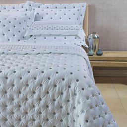Kit Cobre Leito Colcha Super King 100% Algodão 400 Fios Acetinado Bordado 5 Peças Branco e Cinza - 4