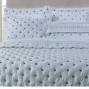 Ver imagem 2 de Kit Cobre Leito Colcha Super King 100% Algodão 400 Fios Acetinado Bordado 5 Peças Branco e Cinza