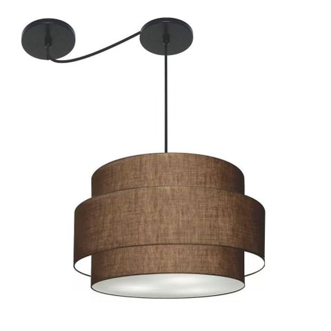 Lustre Sala de Jantar com Desvio Vivare Md-4399 Cúpula em Tecido 50cm Café 127/220v