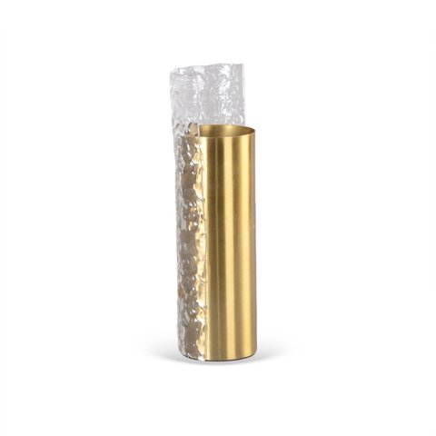 Vaso Decorativo em Metal Dourado com Acrílico Texturizado 30cm RKP0043 Btc