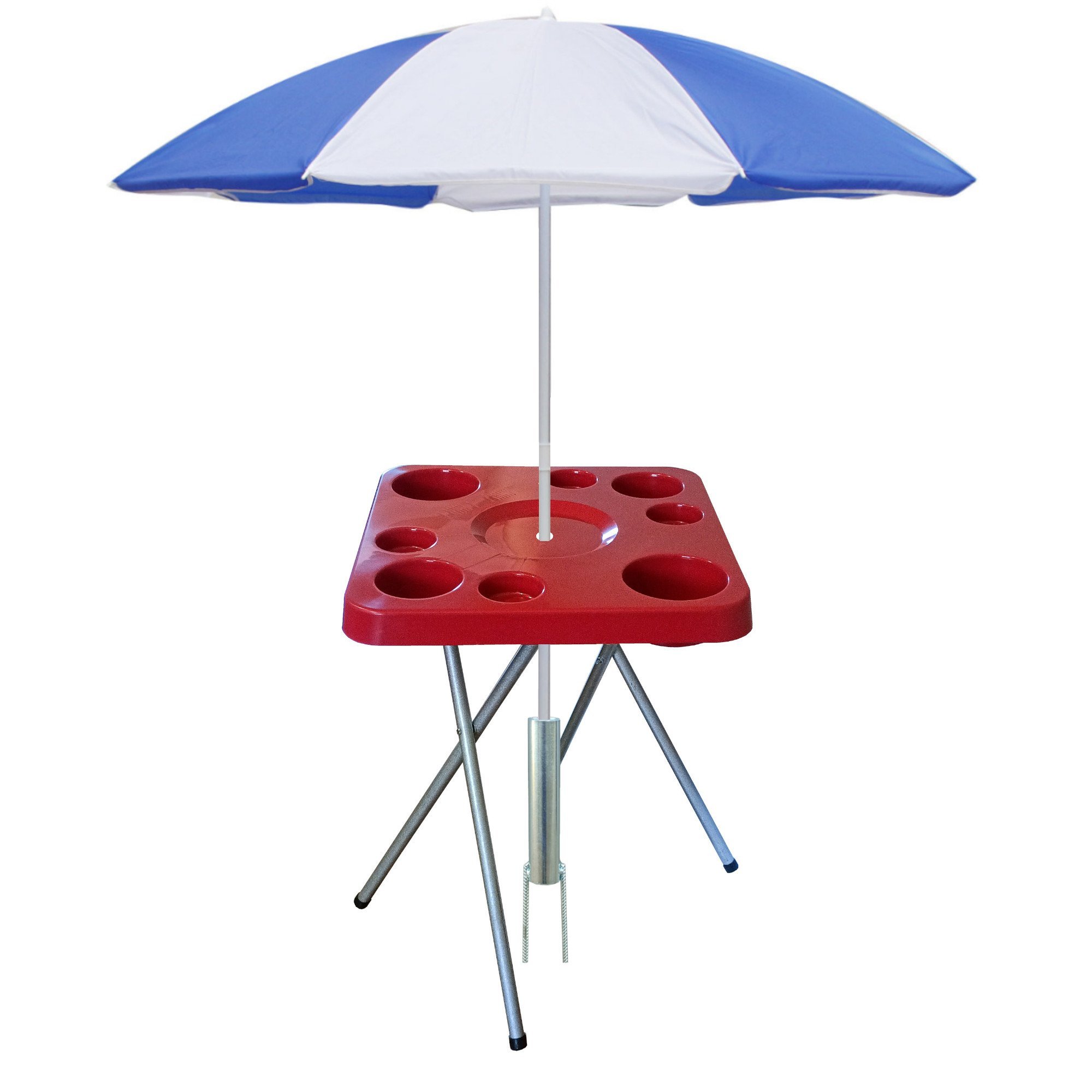 Mesa Praia Desmontável Petisqueira e Suporte Guarda Sol Chão Cor:vermelho