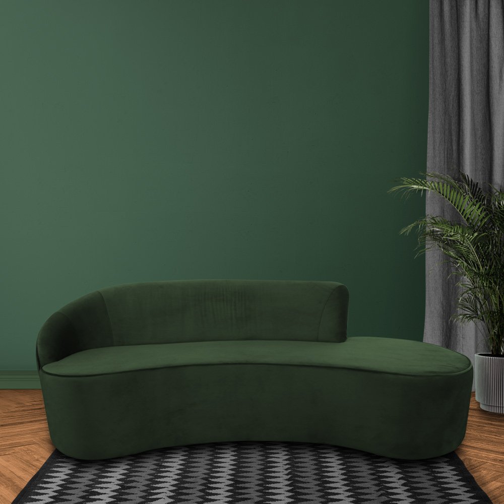 Sofá Curvo 03 Lugares 210cm Eron Suede Verde - CasaePoltrona - 2