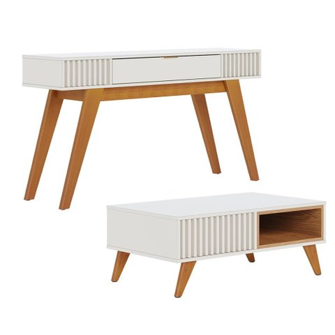 Kit Aparador para Sala de Estar com Mesa de Centro Delta 01 Gaveta C04 Freijó Off White - Lyam