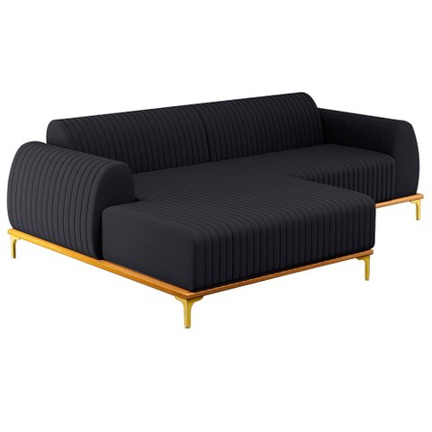 Sofá 2,30M 4 Lugares com Chaise Esquerdo Pés Gold Molino C-465 Linho Chumbo