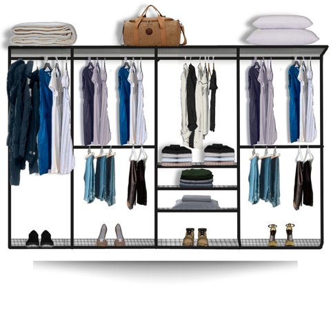 Cabideiro Arara Closet Casal Prateleira Aço Aramado - 3,40m Pt