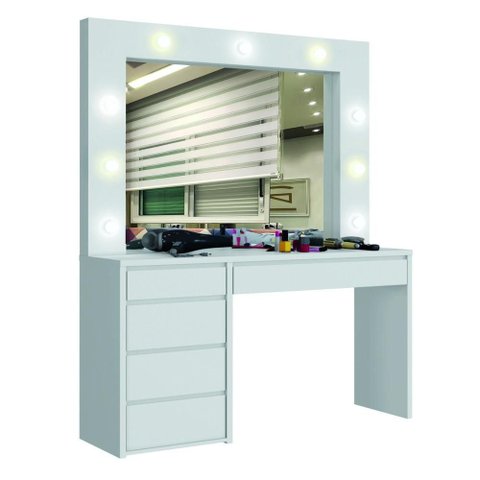 Penteadeira Camarim Berlim com Espelho e LED 136 cm Branco Acetinado - Mavaular