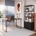 Ver imagem 1 de Kit Escritório Mesa 135 Cm e Estante Industrial com 2 Portas Cor:preto com Noce Oro