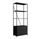 Ver imagem 3 de Kit Escritório Mesa 135 Cm e Estante Industrial com 2 Portas Cor:preto com Noce Oro