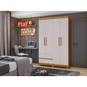 Ver imagem 7 de Guarda-roupas Solteiro 4 Portas 2 Gavetas sem Espelho com Pés Zeus - Lopas Amendoa Clean/off White