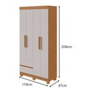 Ver imagem 2 de Guarda-roupas Solteiro 4 Portas 2 Gavetas sem Espelho com Pés Zeus - Lopas Amendoa Clean/off White