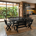 Ver imagem 1 de Mesa para Área Externa e 4 Bancos com Encosto Kit Churrasco Yescasa Preto