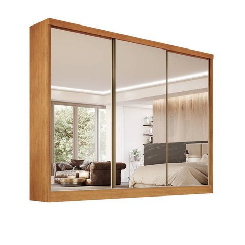 Guarda-roupa 3 portas espelhadas MDF 6 gavetas  Bergamo Nature - Bianchi Móveis