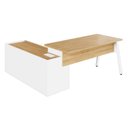 Ver imagem 4 de Mesa L Diretor Escritório com Armário Lateral 3 Gavetas 200cm Industrial Tampo Cavado e Pés Metal Executive Macadâmia E Branco