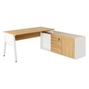 Ver imagem 2 de Mesa L Diretor Escritório com Armário Lateral 3 Gavetas 200cm Industrial Tampo Cavado e Pés Metal Ex