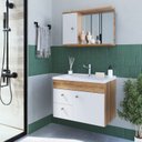 Ver imagem 1 de Conjunto para Banheiro Gabinete Suspenso 60cm 1 Porta 2 Gavetas com Cuba e Espelheira 1 Porta 1 Prateleira Versato