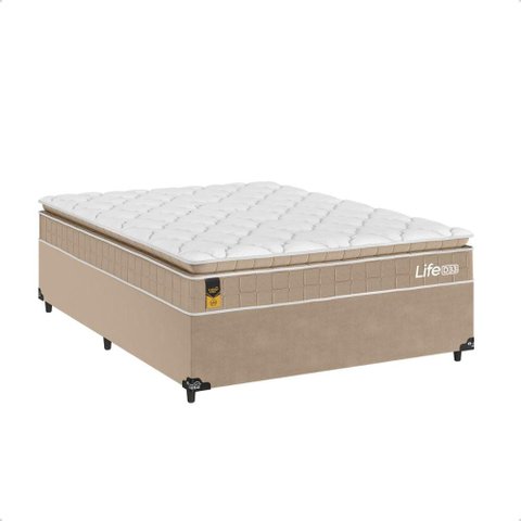 Cama Box Viúva + Colchão Life D33 Pillow Top Bege - 61x128x188cm - e-Shop Casa