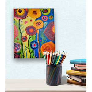 Mini Quadro de Flores Decorativo Pintado a Mão 30x25cm