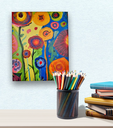 Ver imagem 1 de Mini Quadro de Flores Decorativo Pintado a Mão 30x25cm