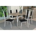 Ver imagem 1 de Conjunto: Mesa de Cozinha Elba Tampo Madeirado C/ Vidro 160cm e 6 Cadeiras Florença Cromada/freijo