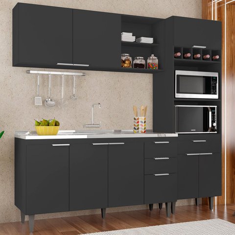 Armário de Cozinha Cp02 com Pia 150cm Pérola Z34 Preto - Mpozenato