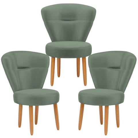 Kit 3 Poltronas para Maquiagem Recepção Estúdio de Beleza Cozinha Tecido Veludo Pés de Madeira