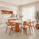 Ver imagem 1 de Conjunto Mesa Grécia com 6 Cadeiras Madeira Maciça, Rattan 100% Natural e Estofada Verona Off White/
