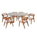 Ver imagem 2 de Conjunto Mesa Grécia com 6 Cadeiras Madeira Maciça, Rattan 100% Natural e Estofada Verona Off White/